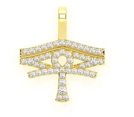 Hip Hop Jewelry for Men and Women Diamond Ankh Cross Pendant 10k Yellow Gold Eye of Ra Pave Charm Pendant Best Selling Product