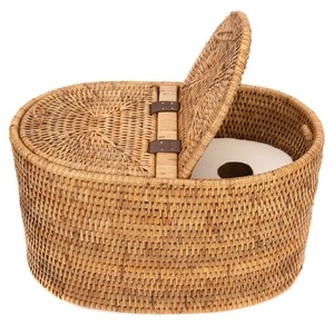 Cesta ovalada de ratán con 2 tapas, cesta de almacenamiento hecha a mano, venta al por mayor, ecológica, hecha en Vietnam - Product Image 1