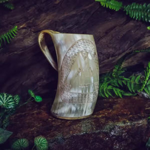 Taza de cuerno de diseño único, taza de bebida vikinga de cerveza con asa, cocina de ágata y oficina/decoración del hogar, tazas de S A And Sons Exports - Product Image 1