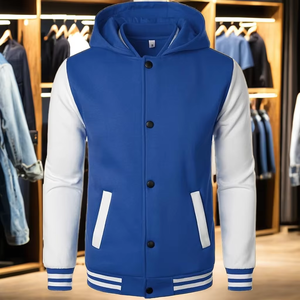 Chaqueta de Cuero para Hombre, Estilo Bomber, Vintage, de Alta Calidad, para Otoño e Invierno, Cuello Alto, Doble Botonadura, Capucha con Forro Polar, Bordado Personalizado - Product Image 1