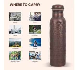 Handmade Pure <b>Copper</b> Ayurvedic Yoga Water <b>Bottle</b> with Customized Designs Portable for Outdoor Use and <b>Drinking</b> - Product Image 4