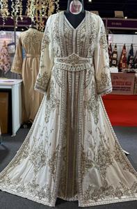 Robe caftan marocaine de luxe faite à la main A-ligne argent Zari brodé 3D Floral cristal diamant dentelle Empire Made Organza - Product Image 3