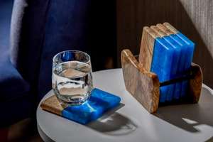 Wooden <b>Drink</b> <b>Coasters</b> with Holder, Natural Grain Finish, Custom Branding Support, Ideal stone <b>coasters</b> - Product Image 4