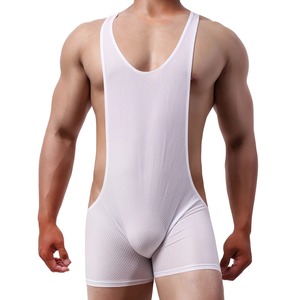 Body à manches longues sexy pour hommes, combinaison une pièce, combinaison de lutte, barboteuses extensibles, justaucorps complet transparent et brillant à l'huile - Product Image 6