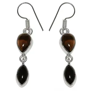 Pendientes de Plata 925 con Cuarzo Ahumado y Ónix para Mujer, Accesorio de Moda - Product Image 2