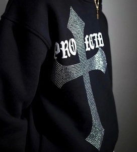 Sudadera con capucha de felpa francesa de algodón con cremallera completa para hombre, diseño único con ropa de calle de diamantes de imitación para invierno, logotipo personalizado - Product Image 3