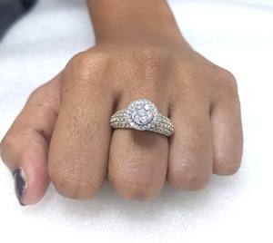 1.70 Ct Round Cut Lab Grown Diamond Cluster Style Engagement Ring, Solid 14K <b>White</b>/Yellow Gold Ring, Classic Pave Set Jewelry - Product Image 5