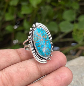 New Arrival Natural Blue Copper <b>Turquoise</b> <b>Ring</b> 925 Sterling Silver Bohemian Navajo Jewelry Handmade Gemstone Engagement Weddings - Product Image 3