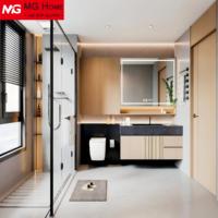 Meuble de salle de bain moderne avec miroir double et lampe LED, design moderne résistant à l'humidité pour le rangement de la salle de bain