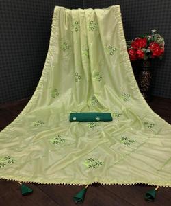 Lo último en ropa de fiesta de Color amarillo hermoso aspecto Rico Nuevo diseño sari con blusa sin costuras bordado trabajo borde de encaje precio bajo alfanumero - Product Image 6