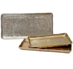 Table décorative en aluminium fait à la main en détresse Rectangle moulé plateau de service doré argent Nickel décoration de table - Product Image 1