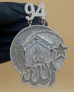 สร้อยคอจี้เพชรโมอิสซาไนต์ VVS ดีไซน์ฮิปฮอปแบบ Iced Out พร้อมเงินแท้ 925 ลายอัลเลาะห์ ออกแบบตามสั่ง ราคาสุดคุ้ม - Product Image 1