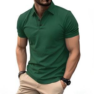 Polo homme vert uni à manches courtes, coupe classique, décontracté, respirant, en coton tissé - Product Image 1