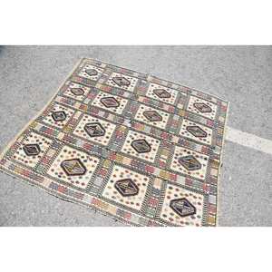 พรม kaboche ขนแกะสีขาววินเทจ4.4 x 4.8ft เย็บปะติดปะต่อกันทางเรขาคณิตที่ทำด้วยมือสำหรับตกแต่งห้องนั่งเล่นสำหรับวัยรุ่น - Product Image 2