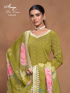 Nueva llegada Ropa Étnica alta calidad moda increíble seda romana con bordado Salwar traje mujer moda fabricante - Product Image 5