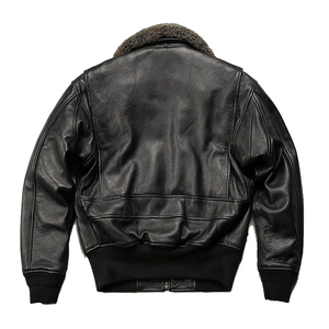 Veste safari en cuir pour homme, automne, OEM |   Vrai cuir de chèvre avec col en laine et fourrure |   Style rétro décontracté, design patchwork - Product Image 4