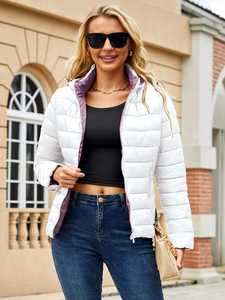 Chaqueta Bomber Corta de Mezclilla Acolchada para Mujer, Color Personalizado, Otoño, Cálida, con Capucha, Ligera, Cómoda, para Clima Frío - Product Image 4