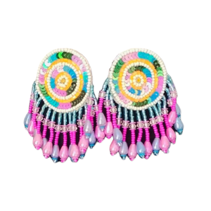 Pendientes de Aro Negros con Cuentas Bordadas y Círculo Dorado, con Acabado y Diseño de Primera Calidad - Product Image 6