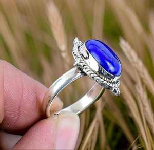 Handmade 925 Sterling Silver Eternity Vermeil <b>Ring</b> Unique Classic Design Natural Oval Cut <b>Lapis</b> <b>Lazuli</b> Gemstone Bezel Parties - Product Image 6