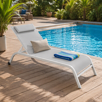 Chaise longue de plage en tissu maillé réglable à 5 positions pour l'extérieur Chaise longue de jardin pour hôtel Chaise longue avec oreiller inclinable
