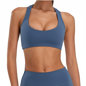 Soutien-gorge de sport dos nageur avec bordure en merrow, logo personnalisé, rembourrage sans couture, confortable, élégant, soutien-gorge de fitness pour l'entraînement, vente en gros - Product Image 2