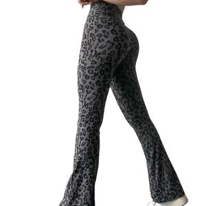 Pantalones de yoga acampanados de cintura alta para mujer con estampado de leopardo Medias deportivas transpirables para alargar las piernas Ropa de cintura media - Product Image 2