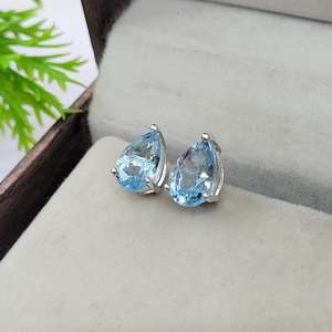 Boucles d'oreilles en topaze bleu ciel, taille poire, argent sterling, bijoux faits à la main, cadeau de naissance de décembre, vente en gros - Product Image 5
