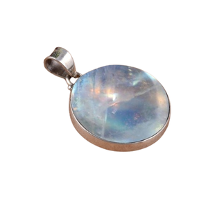 Regalo para niñas, colgante de diseño Simple, piedra lunar, forma redonda, colgante hecho a mano de piedras preciosas de Plata de Ley 925 con joyería de sello 925 - Product Image 1