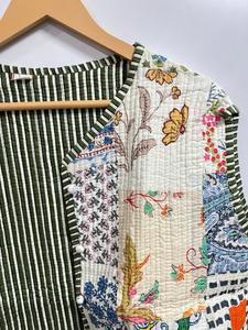 Veste matelassée en coton pour femmes, veste ouverte sur le devant, veste à rayures, veste matelassée vintage faite à la main, nouveau style bohème - Product Image 5