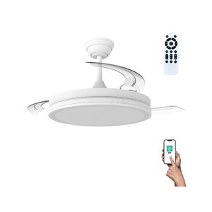 Ventilatore da soffitto CCT con 3 pale retrattili e luce, 48W 5280 Lm, bianco Night Evo (Cristal Record 85-100-42-000) - Product Image 6