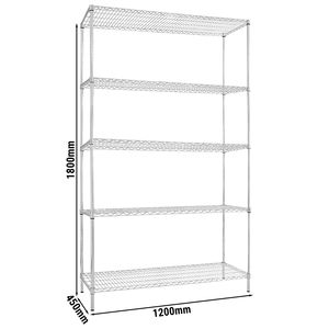 Steel Wire Shelving Unit - 1200x450mm - 5 <b>shelves</b> - <b>Chrome</b> - Product Image 2