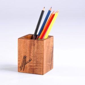 Portalápices Cuadrado de Madera de Lujo, Acabado Pulido con Veteado Natural, Elegante Organizador de Escritorio para Oficina en Casa, Tamaño y Logotipo Personalizables - Product Image 2