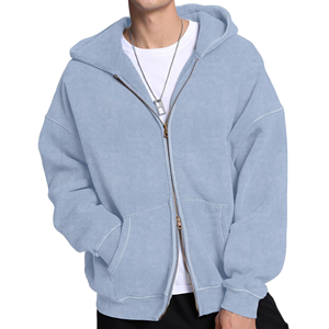 Sweat à capuche zippé décontracté pour homme, hiver, épaules tombantes, délavé à l'acide, 100% coton, 360g, respirant, col rond, uni, brodé, surdimensionné - Product Image 3