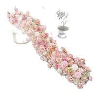 Vente en gros de chemins de table fleuris de 200 cm, chemin de table en fleurs artificielles rose poudré en soie pour la décoration de mariage