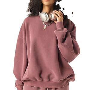 Sweat-shirts à manches longues en coton 100% à col rond surdimensionné, design et logo personnalisés, hauts à épaules dénudées pour unisexe - Product Image 1