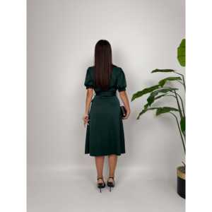 Vestido Cómodo con Cuello en V y Botones, con Cinturón Ajustable, Hecho de Tela Satén, Modelo 4020 - Product Image 4