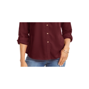 Camicia da donna Charter Club in popeline rosso tinta unita con bottoni, casual, con colletto a risvolto, vestibilità ampia, graziosa, per l'ufficio, autunnale, alla moda, taglie dalla Petite alla XL - Product Image 2