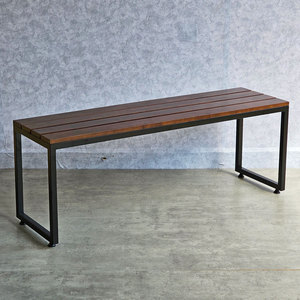 Rubber <b>Wood</b> Patio <b>Bench</b> 120x35cm Powder-Coated Iron Legs Solid <b>Wood</b> GBD025 - Product Image 3