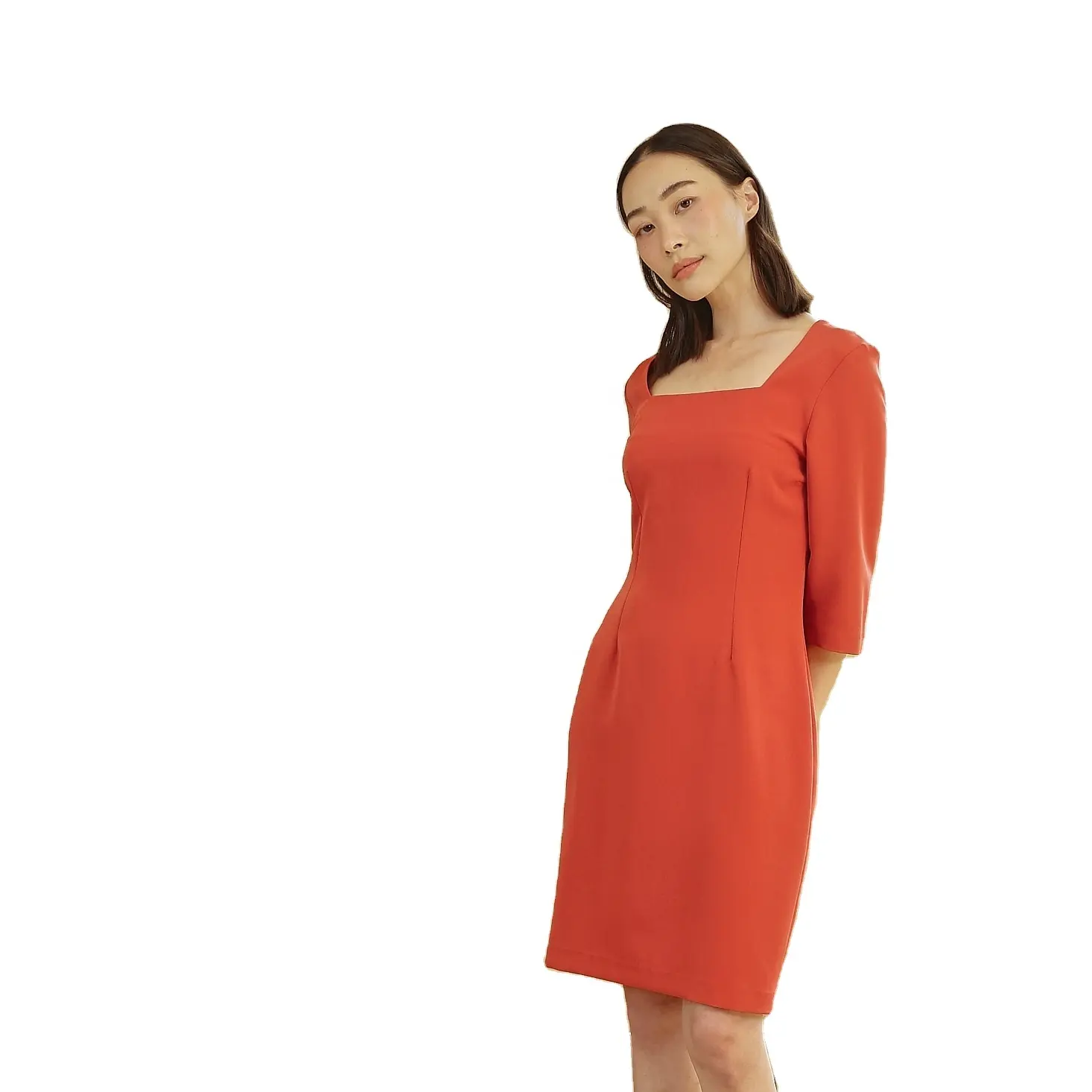 Square Neck Dress Mandarin Color Formal Working Apparel Dresses Wholesale Women Clothes Plus Size Woman's Clothing