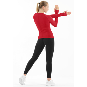 T-shirt d'entraînement à col rond en gros, haut de yoga à manches longues pour femmes, extensible dans les quatre sens, performance athlétique, entraînement en salle de sport et remise en forme - Product Image 5