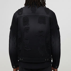 Veste en jean pour homme avec logo brodé personnalisé, lavage à la pierre, fermeture à boutons, poches latérales cargo, respirante, streetwear - Product Image 5