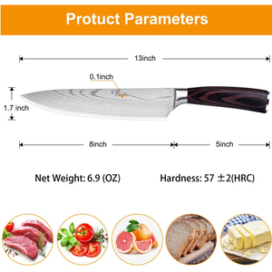 มีดเชฟปาคิสถานดามัสกัสมีดเชฟเหล็ก VG-10ระดับมืออาชีพมีดคมมีดทำครัวด้ามไม้ - Product Image 3