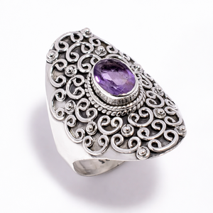 Natural Amethyst Handmade 925 Sterling Silver Filigree Designer Handmade Statement <b>Ring</b> for Women Unisex <b>Men</b> - Product Image 1