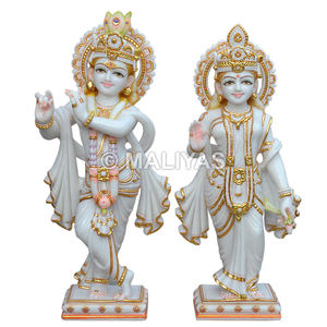 Ídolo de Radha Krishna de Mármol, Murti de Radha Krishna de Mármol Blanco Hecho a Mano - Product Image 1