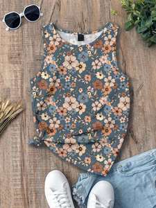 Trendy 2025 Floral Tank for Women Round Neck <b>Sleeveless</b> Style Slim Fit Perfect for Summer Fashion - Product Image 2