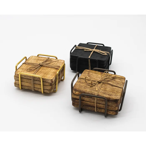 Sous-verres de luxe en métal avec pierre dorée Design carré rond en bois avec support en métal Mats et tampons indiens en gros - Product Image 6
