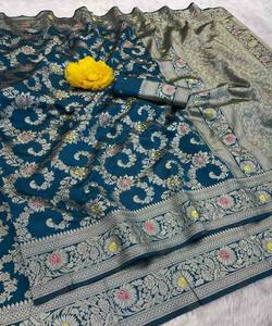 DERNIÈRE SOIE BANARASI AVEC SAREE DE TRAVAIL DE FRONTIÈRE ZARI AVEC BLOUSE NON COUCHÉE VÊTEMENT FESTIVE PRIX DE GROS VÊTEMENT ETHNIQUE SAREAL - Product Image 2