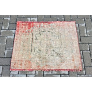 Turkish Rug 2.2x2.9 ft, <b>Red</b> Gray Southwestern <b>Wool</b> Vintage Rug - Product Image 1