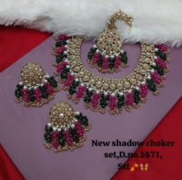 Parure de collier ras-du-cou et boucles d'oreilles ethniques plaqué or antique avec zircon cubique et cristaux, pour mariage et soirée, pour femme