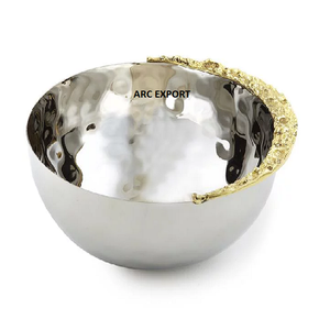 Conception de feuilles de fleurs en or sur un côté pour bols Bol en acier métal fait à la main de luxe pour la maison et l'hôtel Bols de service au prix le plus bas - Product Image 4